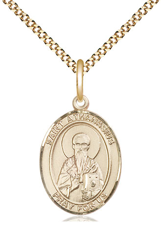 14kt Gold Filled Saint Athanasius Pendant on a 18 inch Gold Plate Light Curb chain