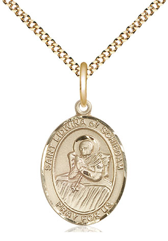 14kt Gold Filled Saint Lidwina of Schiedam Pendant on a 18 inch Gold Plate Light Curb chain