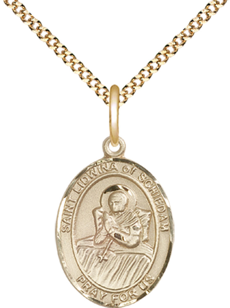 14kt Gold Filled Saint Lidwina of Schiedam Pendant on a 18 inch Gold Plate Light Curb chain