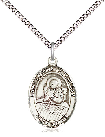 Sterling Silver Saint Lidwina of Schiedam Pendant on a 18 inch Light Rhodium Light Curb chain