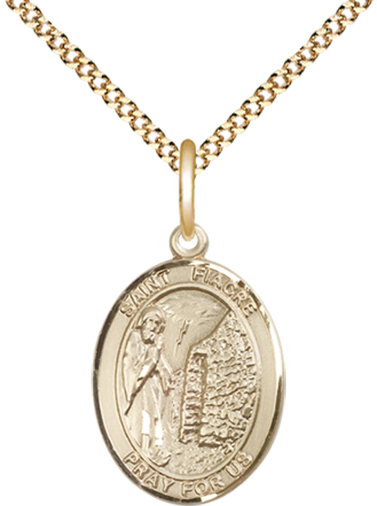 14kt Gold Filled Saint Fiacre Pendant on a 18 inch Gold Plate Light Curb chain