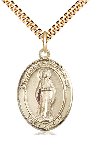 14kt Gold Filled Virgin of the Globe Pendant on a 24 inch Gold Plate Heavy Curb chain