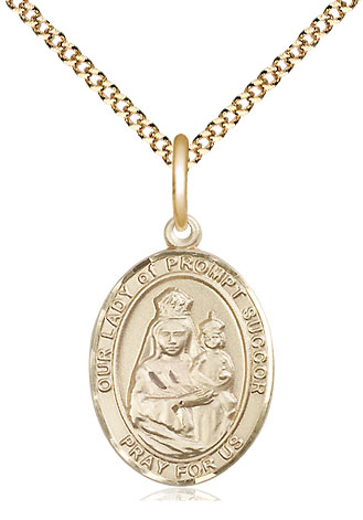 14kt Gold Filled Our Lady of Prompt Succor Pendant on a 18 inch Gold Plate Light Curb chain