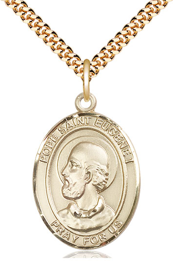 14kt Gold Filled Pope St Eugene I Pendant on a 24 inch Gold Plate Heavy Curb chain