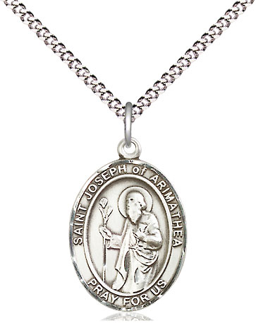 Sterling Silver Saint Joseph of Arimathea Pendant on a 18 inch Light Rhodium Light Curb chain