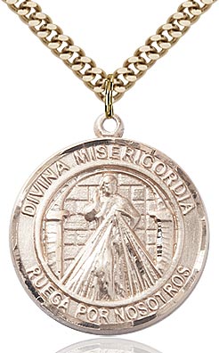 14kt Gold Filled Divina Misericordia Pendant on a 24 inch Gold Plate Heavy Curb chain