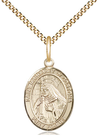 14kt Gold Filled Saint Margaret of Cortona Pendant on a 18 inch Gold Plate Light Curb chain