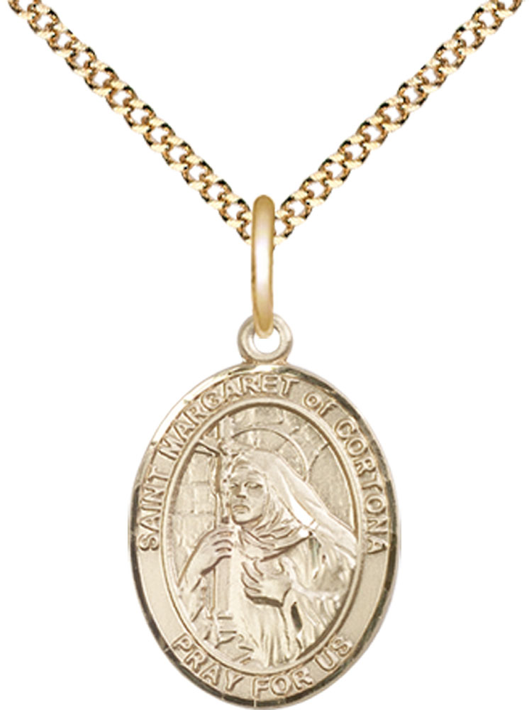 14kt Gold Filled Saint Margaret of Cortona Pendant on a 18 inch Gold Plate Light Curb chain