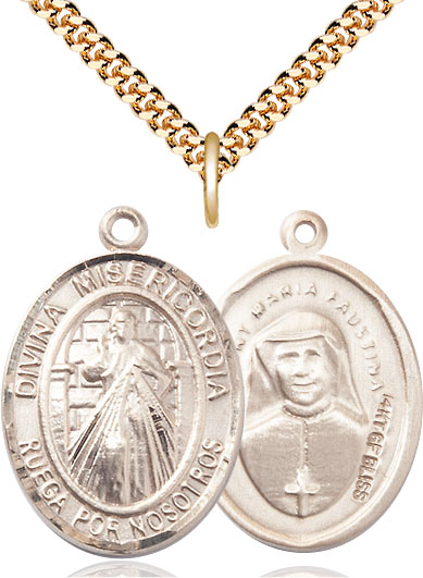 14kt Gold Filled Divina Misericordia Pendant on a 24 inch Gold Plate Heavy Curb chain