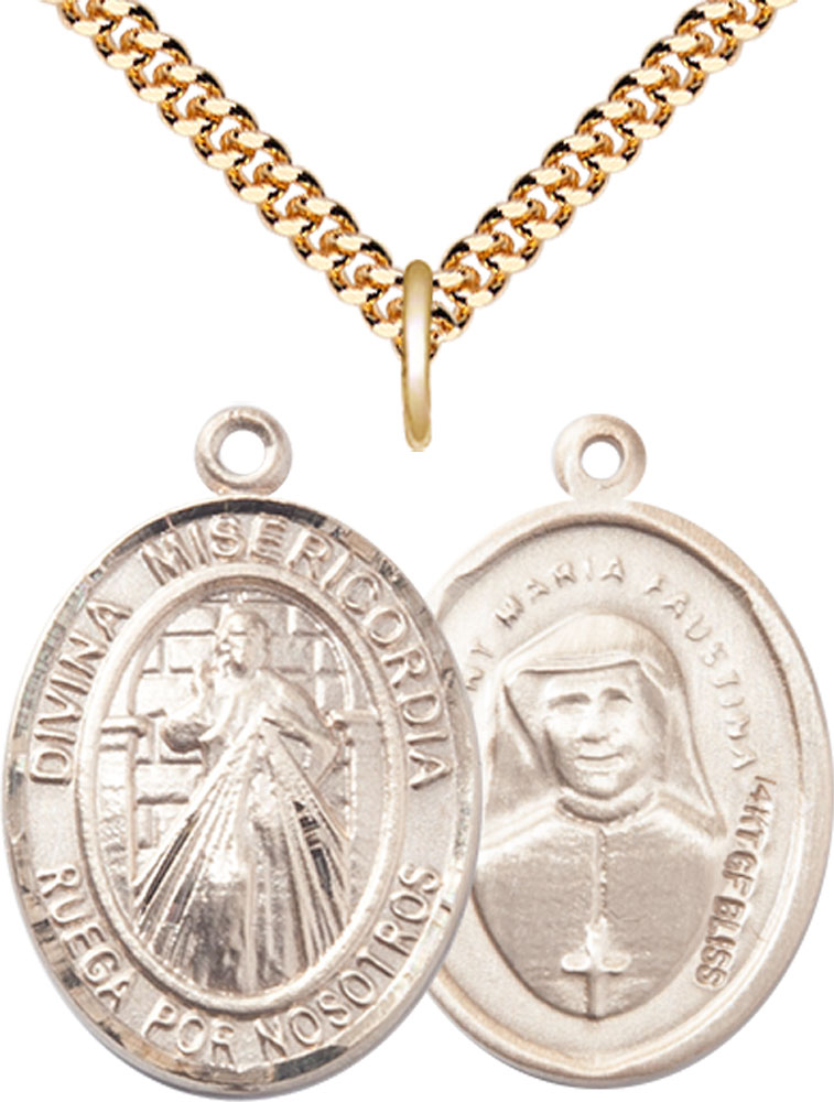 14kt Gold Filled Divina Misericordia Pendant on a 24 inch Gold Plate Heavy Curb chain