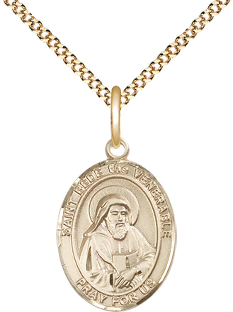 14kt Gold Filled Saint Bede the Venerable Pendant on a 18 inch Gold Plate Light Curb chain