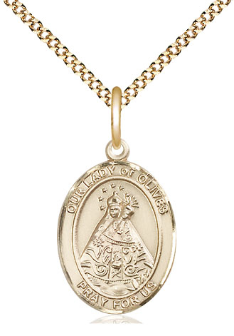 14kt Gold Filled Our Lady of Olives Pendant on a 18 inch Gold Plate Light Curb chain