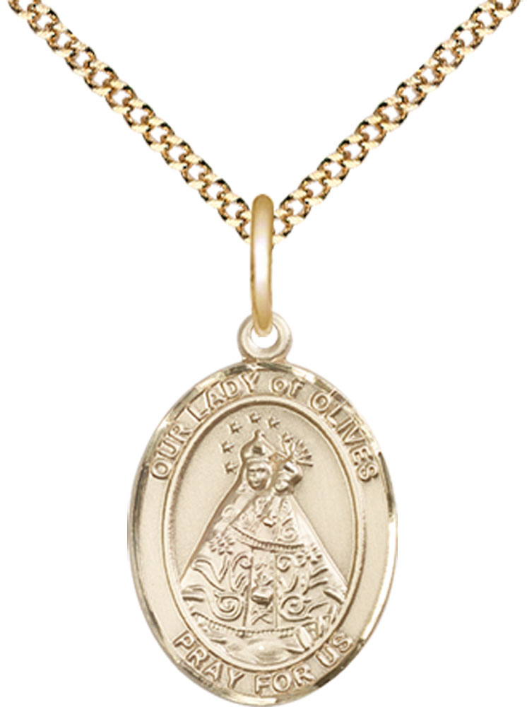 14kt Gold Filled Our Lady of Olives Pendant on a 18 inch Gold Plate Light Curb chain
