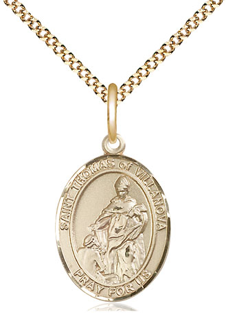 14kt Gold Filled Saint Thomas of Villanova Pendant on a 18 inch Gold Plate Light Curb chain