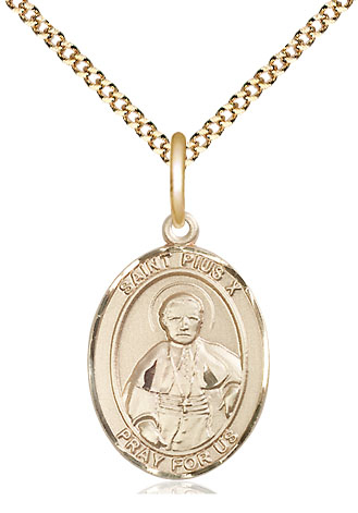 14kt Gold Filled Saint Pius X Pendant on a 18 inch Gold Plate Light Curb chain