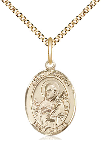 14kt Gold Filled Saint Meinrad of Einsiedeln Pendant on a 18 inch Gold Plate Light Curb chain