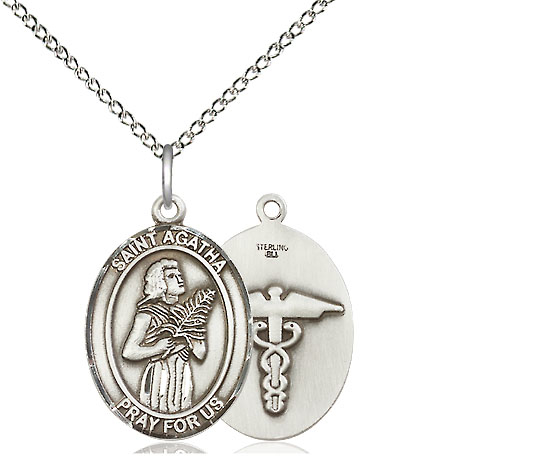 Sterling Silver Saint Agatha Nurse Pendant on a 18 inch Sterling Silver Light Curb chain