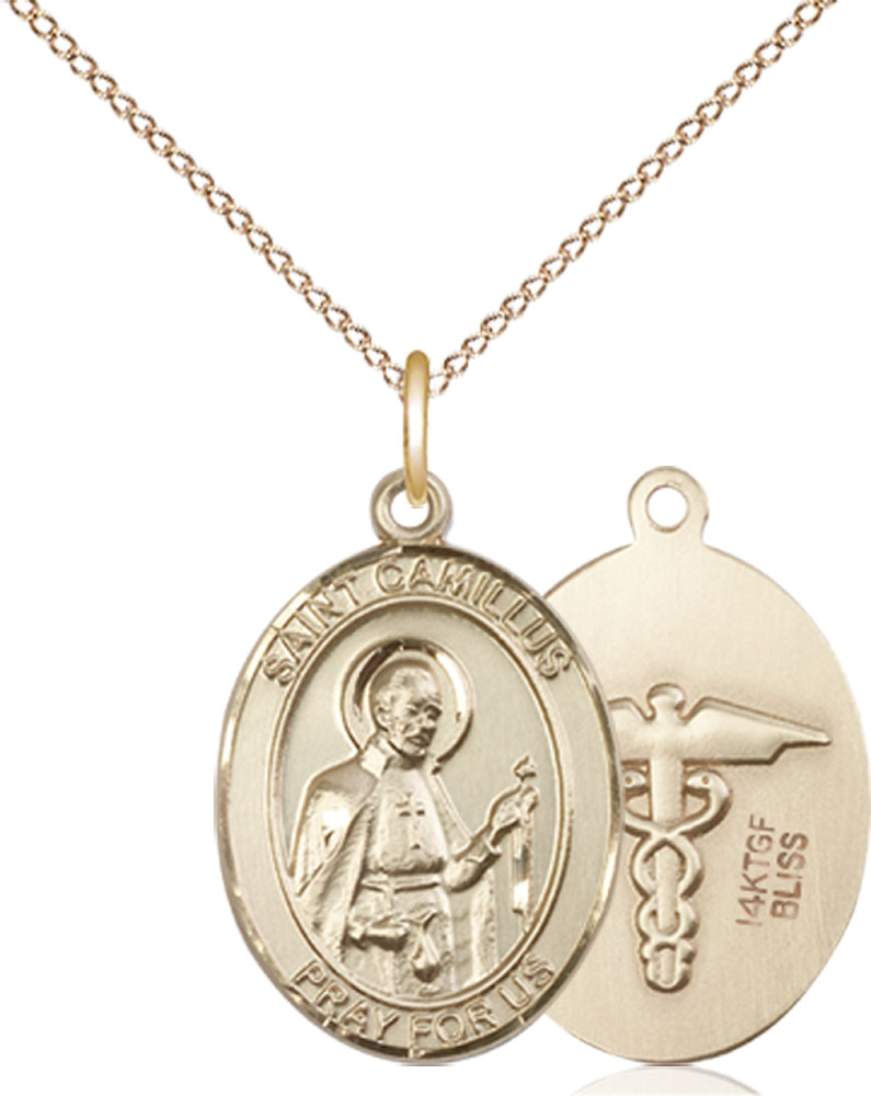 14kt Gold Filled Saint Camillus of Lellis Nurse Pendant on a 18 inch Gold Filled Light Curb chain