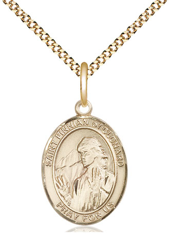 14kt Gold Filled Saint Finnian of Clonard Pendant on a 18 inch Gold Plate Light Curb chain