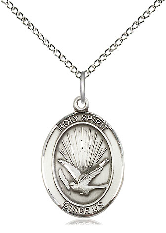 Sterling Silver Holy Spirit Pendant on a 18 inch Sterling Silver Light Curb chain