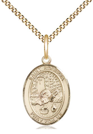 14kt Gold Filled Saint Rosalia Pendant on a 18 inch Gold Plate Light Curb chain