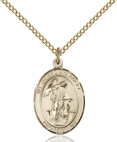 14kt Gold Filled Guardian Angel Pendant on a 18 inch Gold Filled Light Curb chain