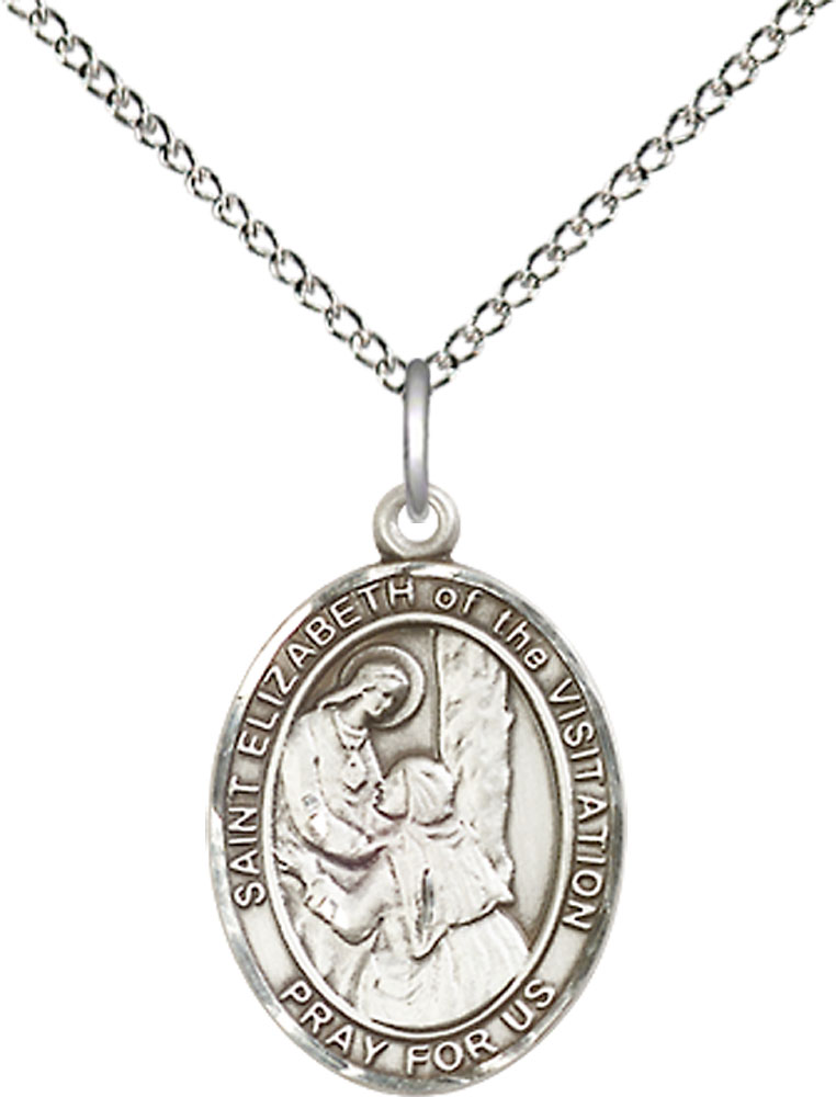Sterling Silver Saint Elizabeth of the Visitation Pendant on a 18 inch Sterling Silver Light Curb chain