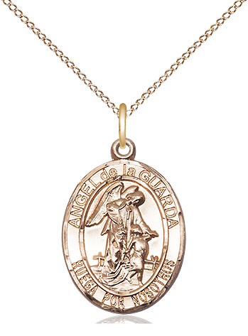 14kt Gold Filled Angel de la Guarda Pendant on a 18 inch Gold Filled Light Curb chain