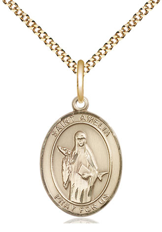 14kt Gold Filled Saint Amelia Pendant on a 18 inch Gold Plate Light Curb chain