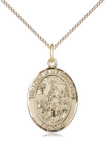 14kt Gold Filled Lord Is My Shepherd Pendant on a 18 inch Gold Filled Light Curb chain