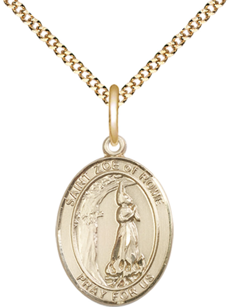 14kt Gold Filled Saint Zoe of Rome Pendant on a 18 inch Gold Plate Light Curb chain