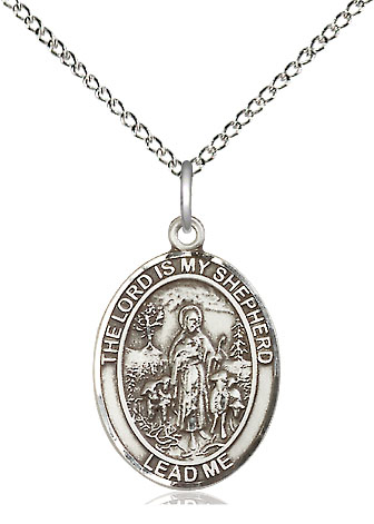 Sterling Silver Lord Is My Shepherd Pendant on a 18 inch Sterling Silver Light Curb chain