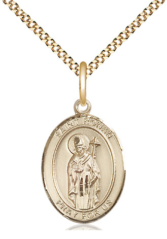 14kt Gold Filled Saint Ronan Pendant on a 18 inch Gold Plate Light Curb chain