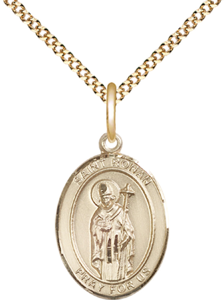 14kt Gold Filled Saint Ronan Pendant on a 18 inch Gold Plate Light Curb chain