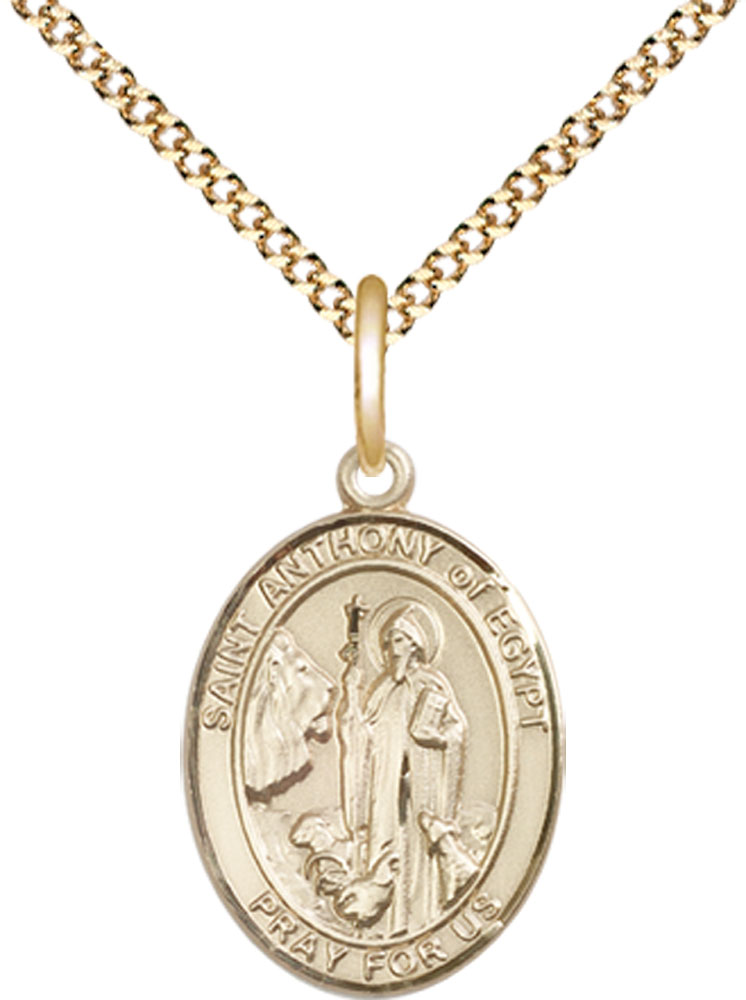 14kt Gold Filled Saint Anthony of Egypt Pendant on a 18 inch Gold Plate Light Curb chain