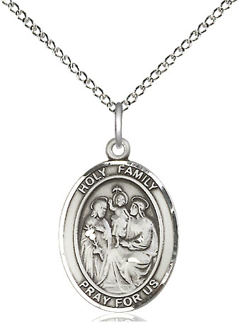 Sterling Silver Holy Family Pendant on a 18 inch Sterling Silver Light Curb chain