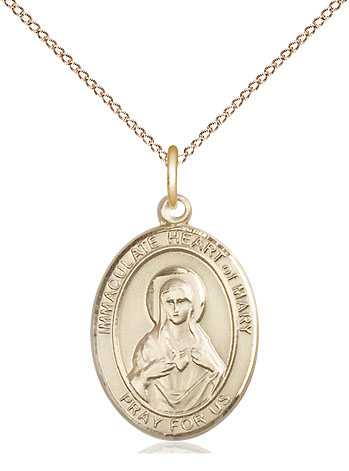 14kt Gold Filled Immaculate Heart of Mary Pendant on a 18 inch Gold Filled Light Curb chain