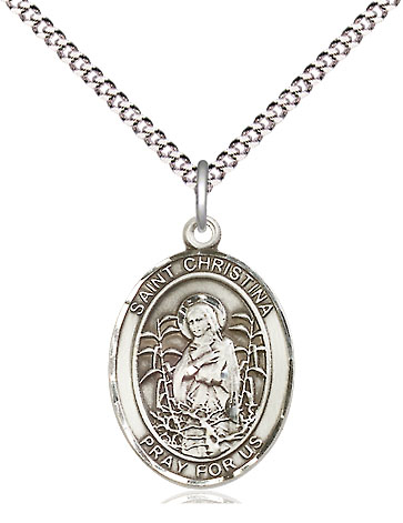 Sterling Silver Saint Christina the Astonishing Pendant on a 18 inch Light Rhodium Light Curb chain