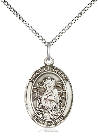 Sterling Silver Saint Christina the Astonishing Pendant on a 18 inch Sterling Silver Light Curb chain