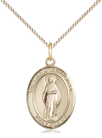 14kt Gold Filled Virgin of the Globe Pendant on a 18 inch Gold Filled Light Curb chain