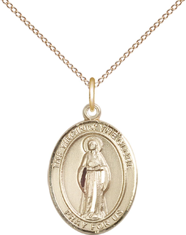 14kt Gold Filled Virgin of the Globe Pendant on a 18 inch Gold Filled Light Curb chain