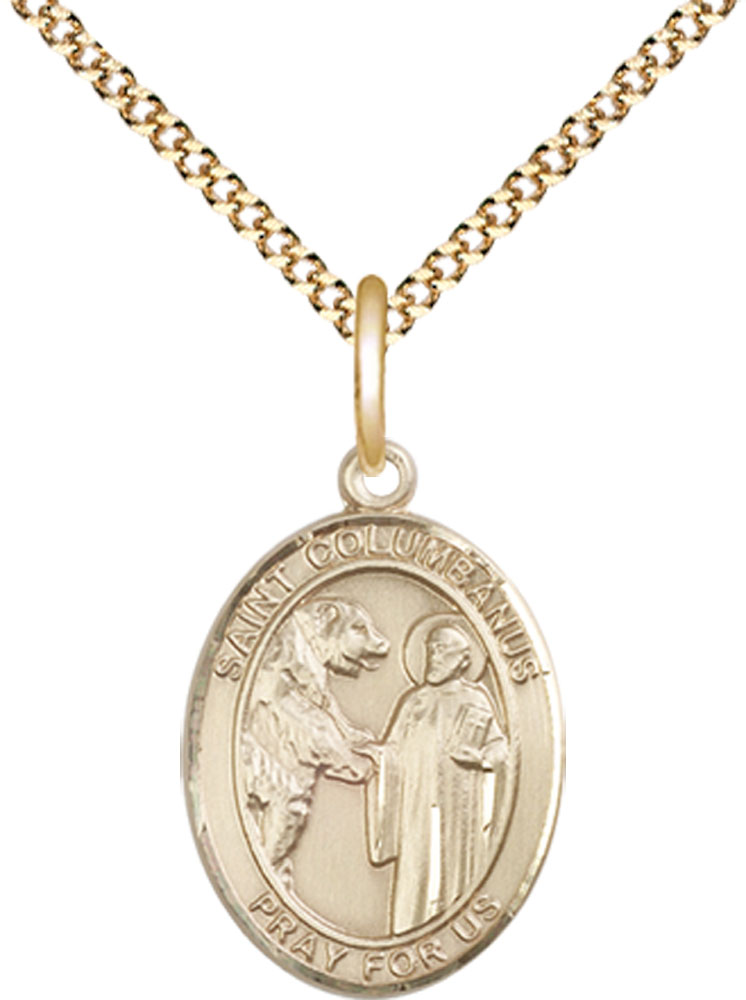 14kt Gold Filled Saint Columbanus Pendant on a 18 inch Gold Plate Light Curb chain