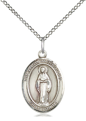 Sterling Silver Virgin of the Globe Pendant on a 18 inch Sterling Silver Light Curb chain