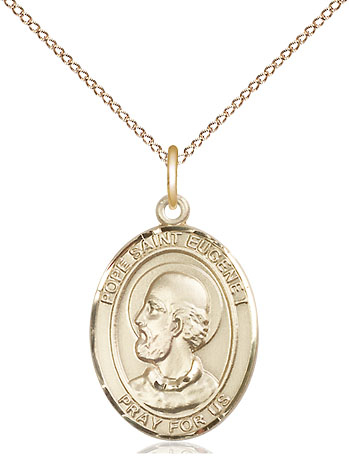 14kt Gold Filled Pope St Eugene I Pendant on a 18 inch Gold Filled Light Curb chain