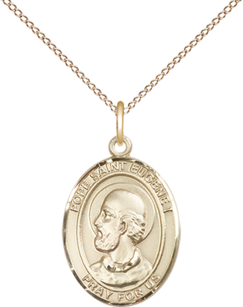 14kt Gold Filled Pope St Eugene I Pendant on a 18 inch Gold Filled Light Curb chain