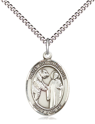 Sterling Silver Saint Columbanus Pendant on a 18 inch Light Rhodium Light Curb chain