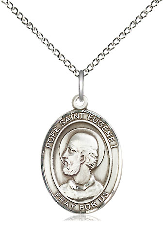 Sterling Silver Pope St Eugene I Pendant on a 18 inch Sterling Silver Light Curb chain