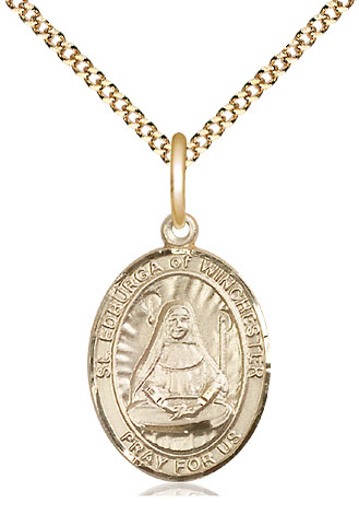 14kt Gold Filled Saint Edburga of Winchester Pendant on a 18 inch Gold Plate Light Curb chain