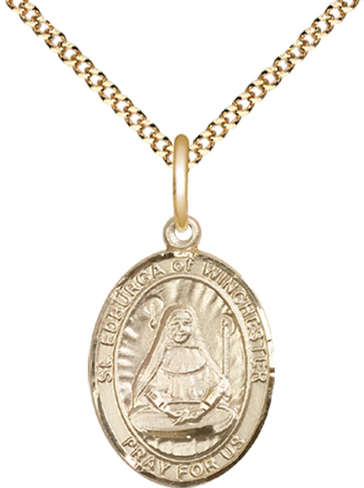 14kt Gold Filled Saint Edburga of Winchester Pendant on a 18 inch Gold Plate Light Curb chain