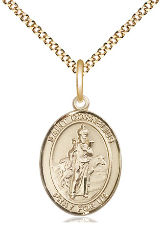 14kt Gold Filled Saint Cornelius Pendant on a 18 inch Gold Plate Light Curb chain